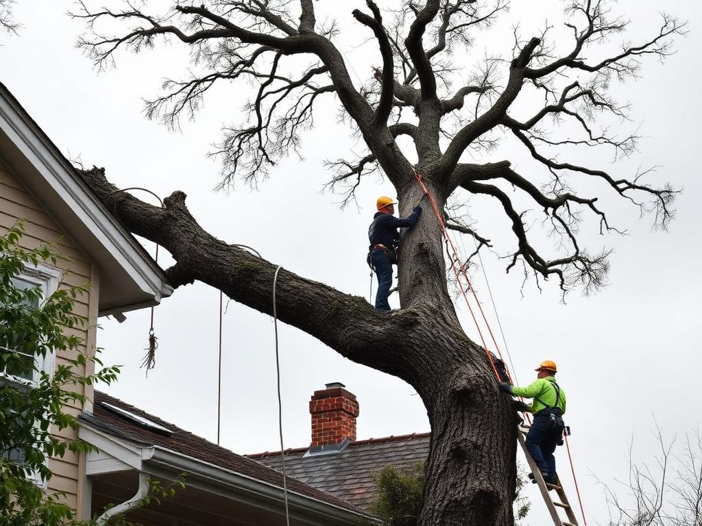 Mise en sécurité d'un arbre penché au-dessus d'une toiture à Montigny-lès-Cormeilles (95)